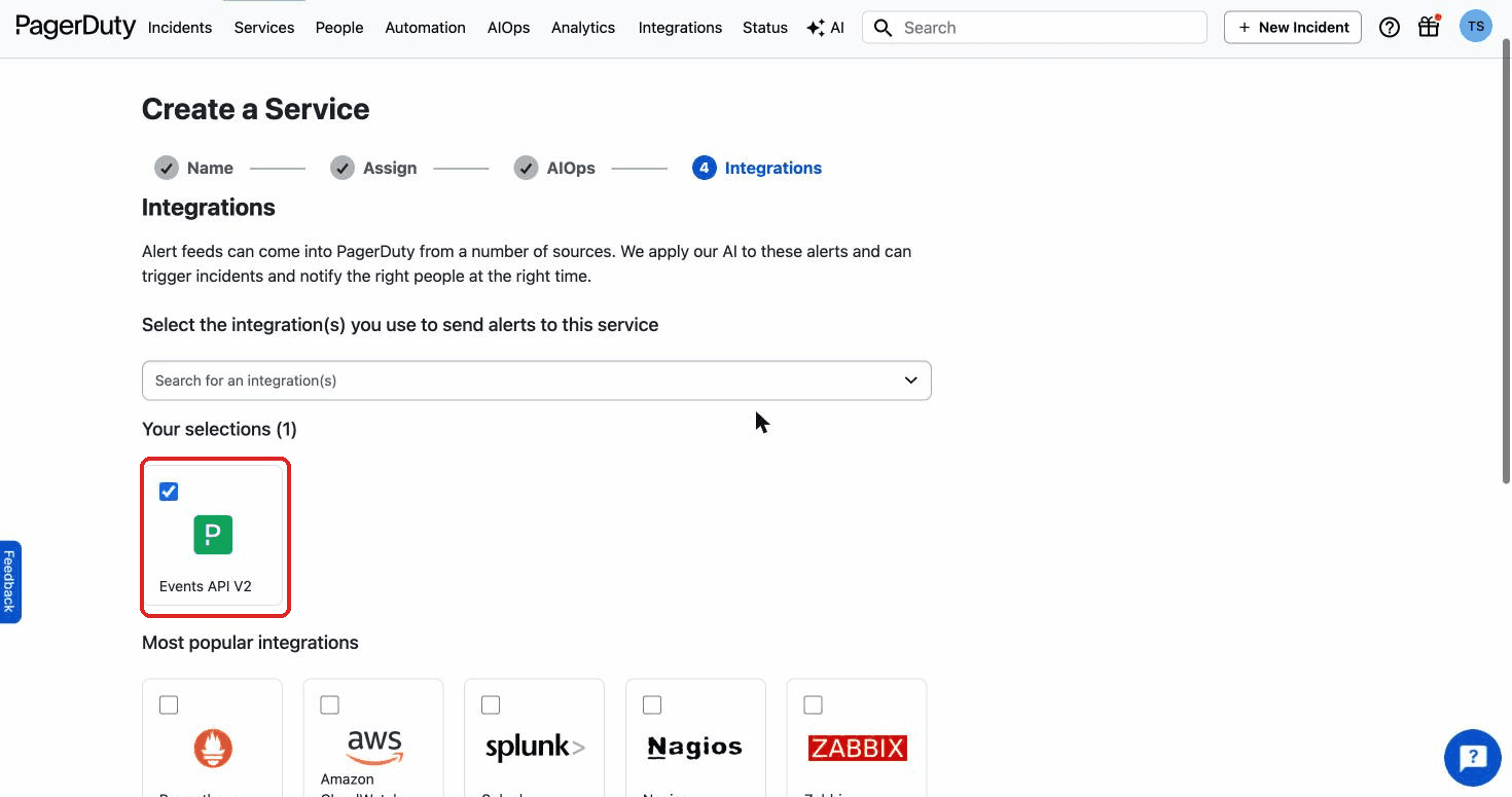Choosing Events API v2 as the integration type